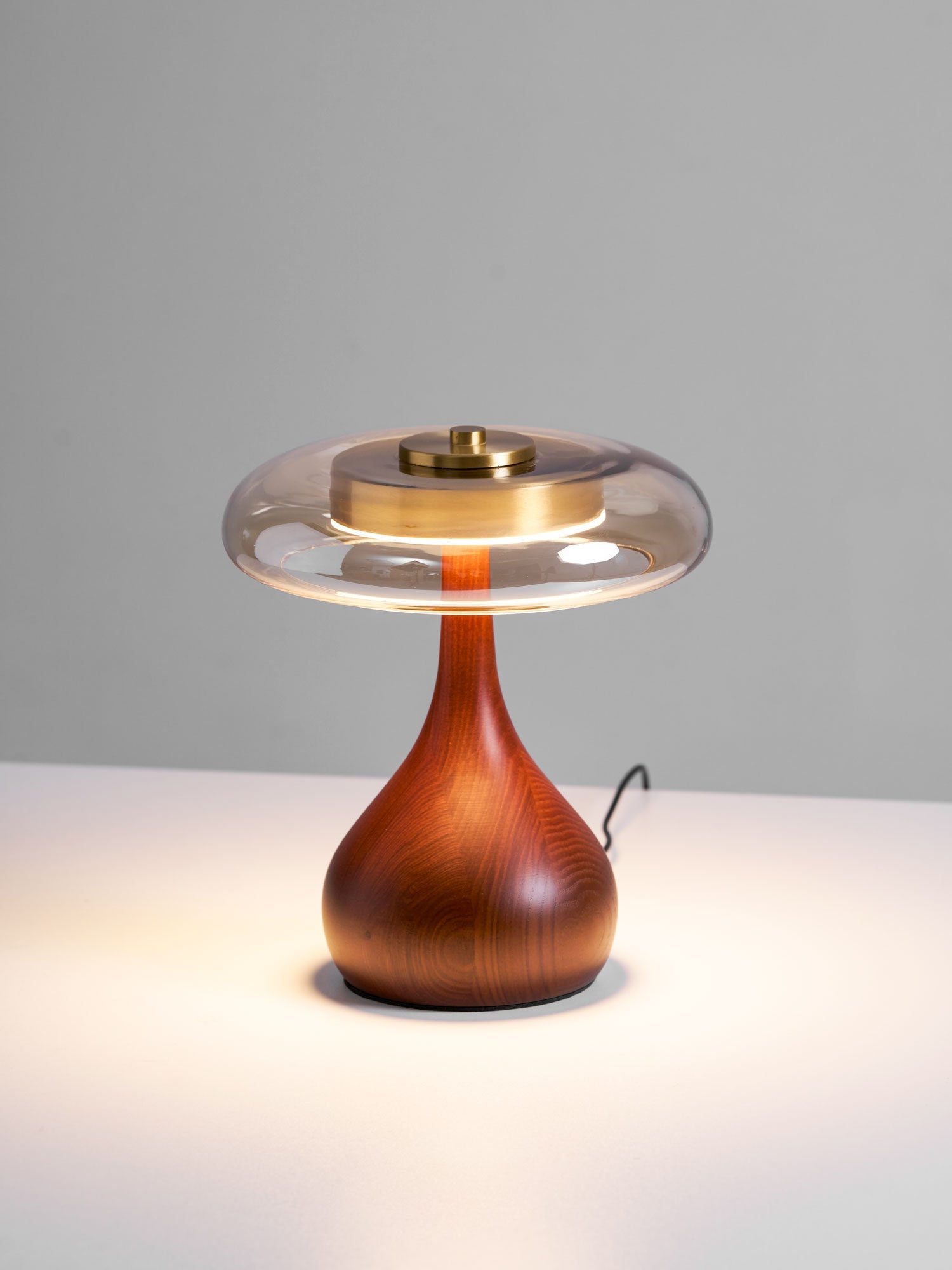Mid-century Brass Glass Wood Table Lamp