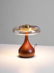 Mid-century Brass Glass Wood Table Lamp