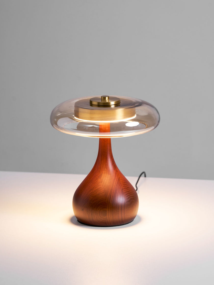 Mid-century Brass Glass Wood Table Lamp