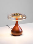 Mid-century Brass Glass Wood Table Lamp