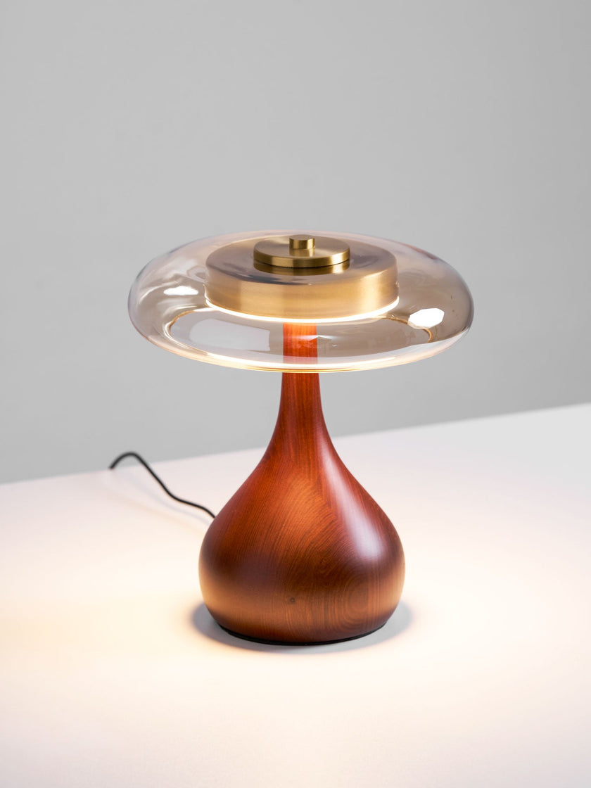 Mid-century Brass Glass Wood Table Lamp