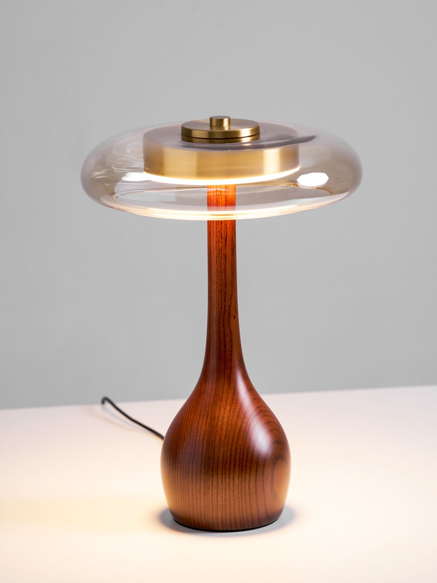 Mid-century Brass Glass Wood Table Lamp