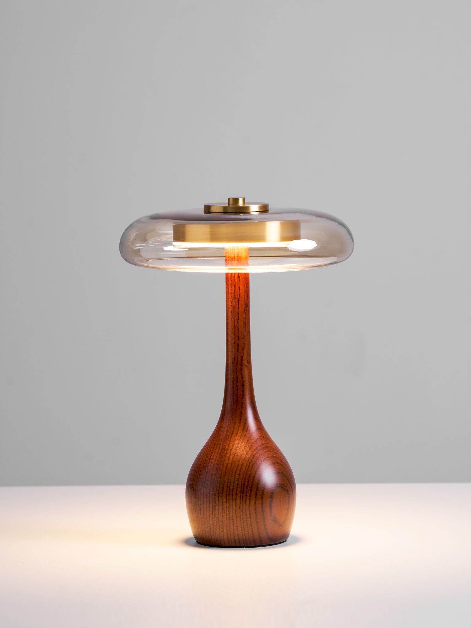 Mid-century Brass Glass Wood Table Lamp