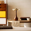 Mid-century Brass Glass Wood Table Lamp