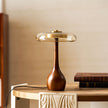 Mid-century Brass Glass Wood Table Lamp