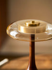 Mid-century Brass Glass Wood Table Lamp