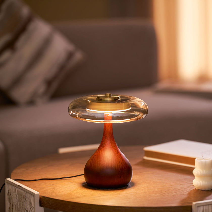 Mid-century Brass Glass Wood Table Lamp