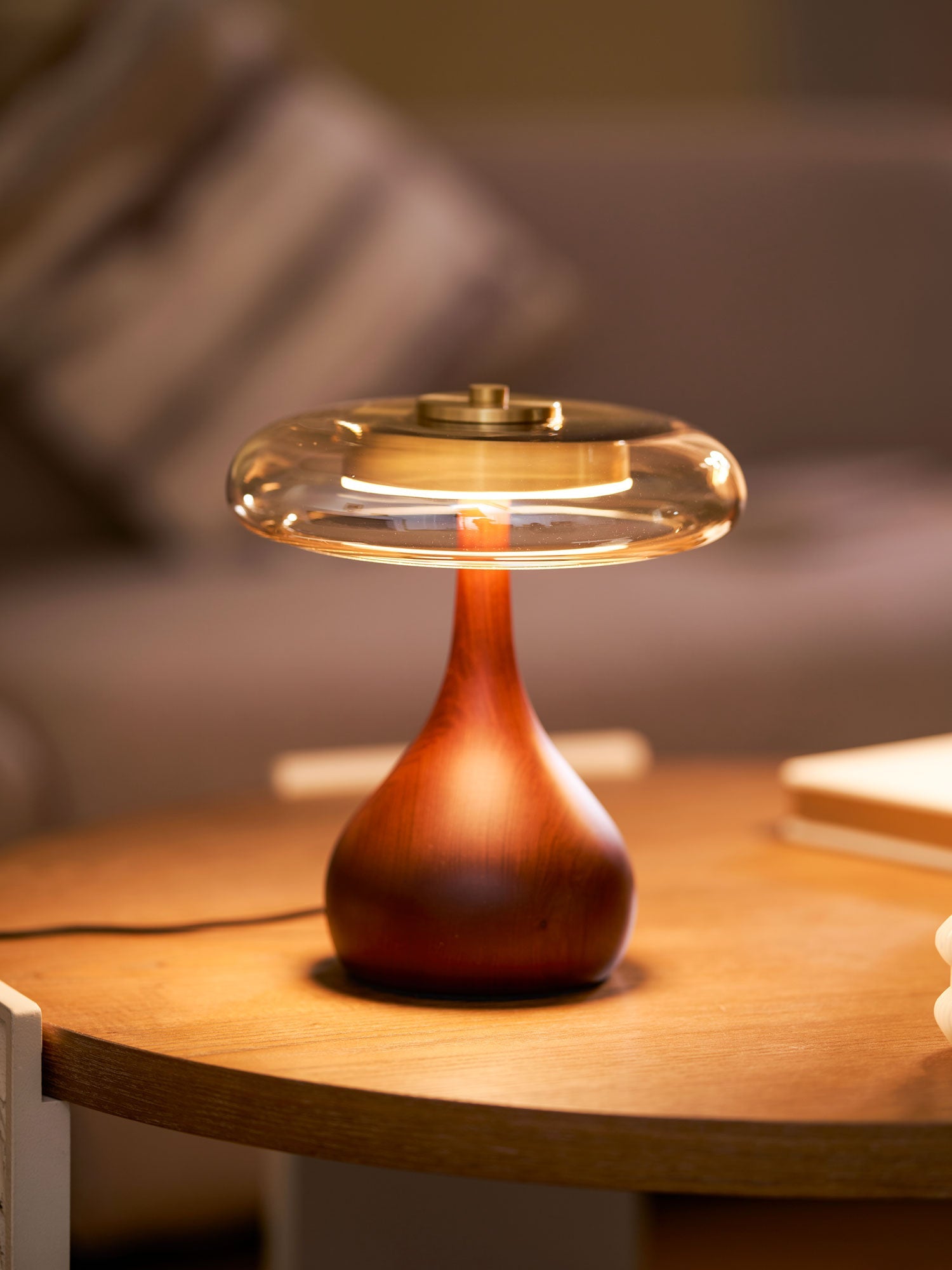 Mid-century Brass Glass Wood Table Lamp