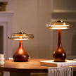 Mid-century Brass Glass Wood Table Lamp