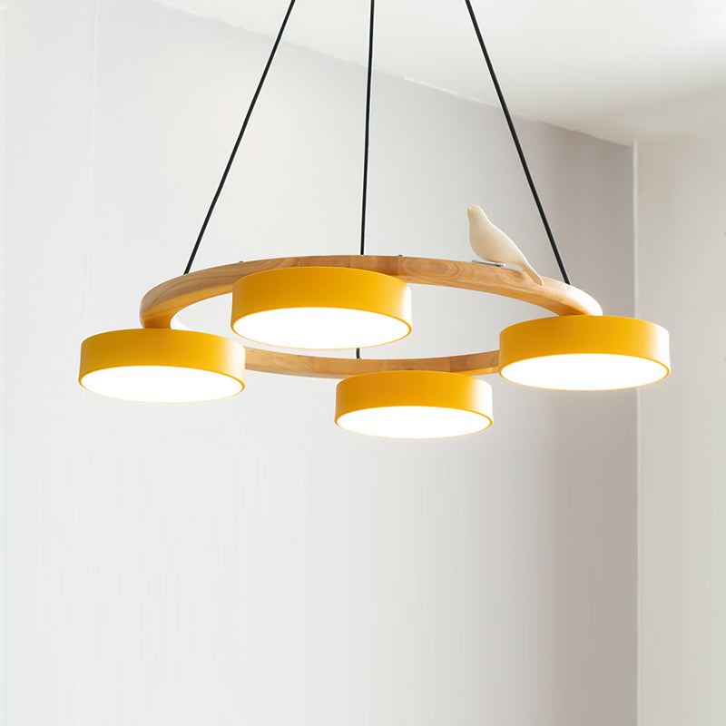 Modern Bird Resin Wood Ring Chandelier
