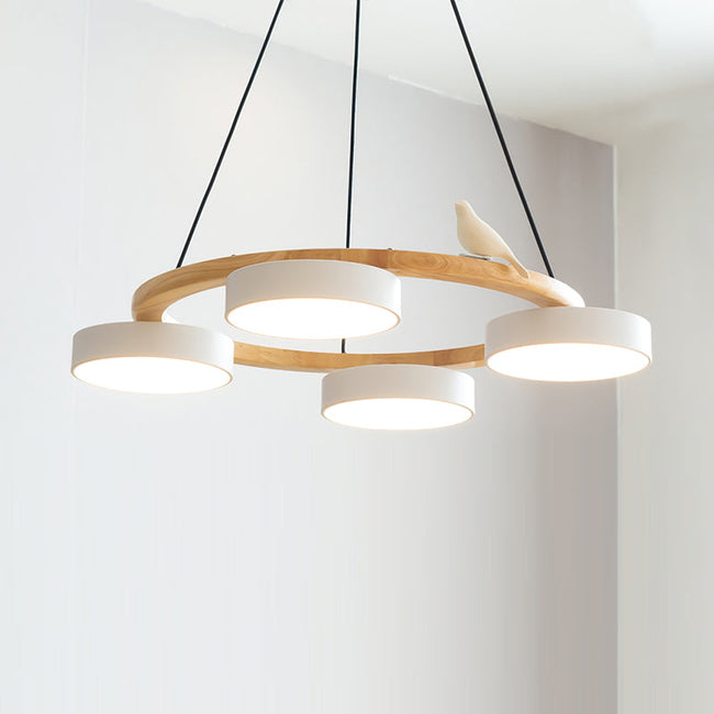 Modern Bird Resin Wood Ring Chandelier