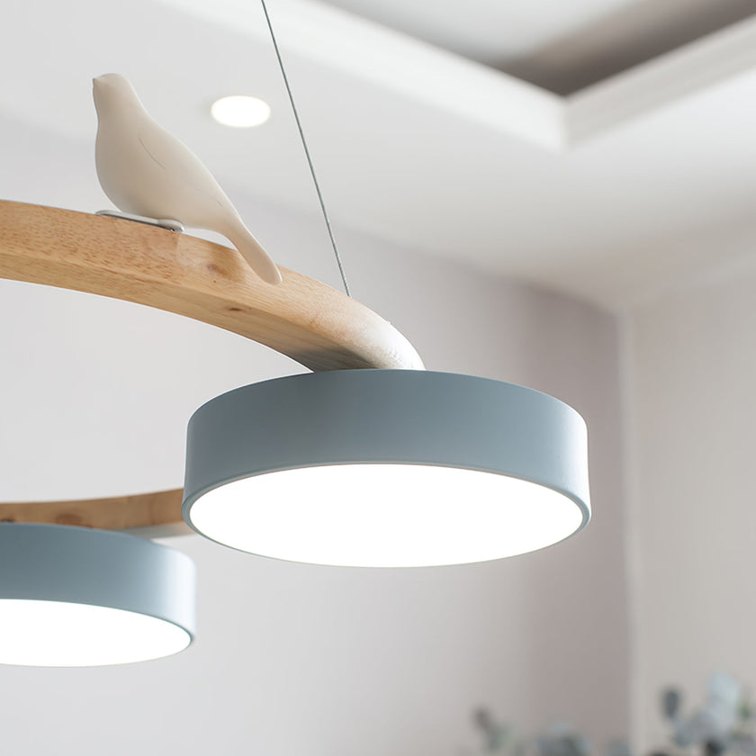 Modern Bird Resin Wood Ring Chandelier