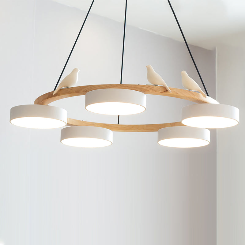 Modern Bird Resin Wood Ring Chandelier