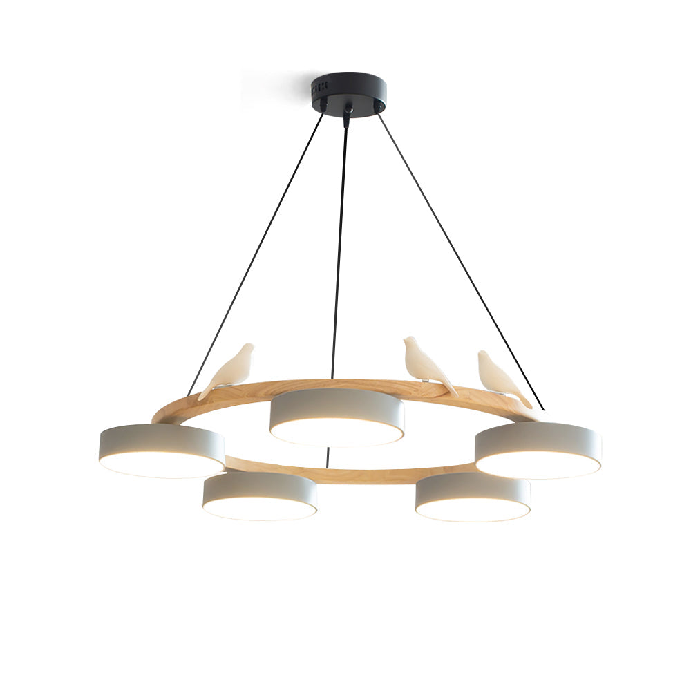 Modern Bird Resin Wood Ring Chandelier