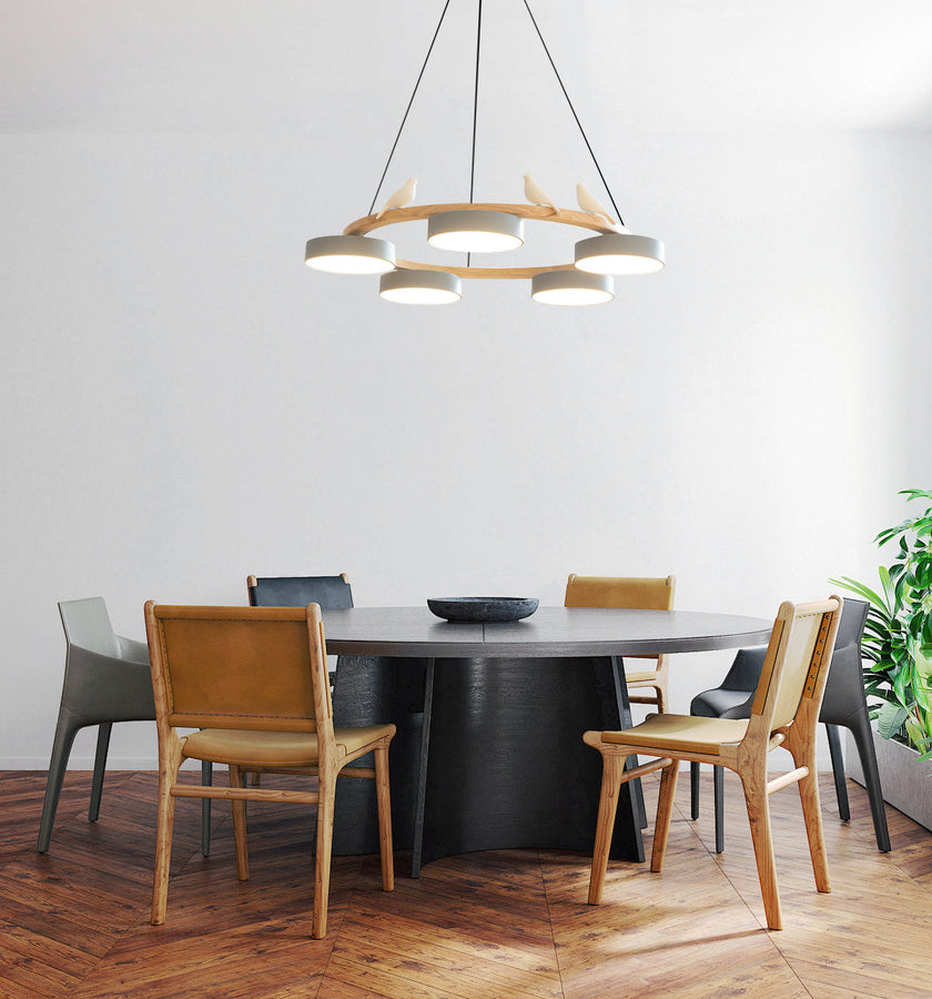 Modern Bird Resin Wood Ring Chandelier