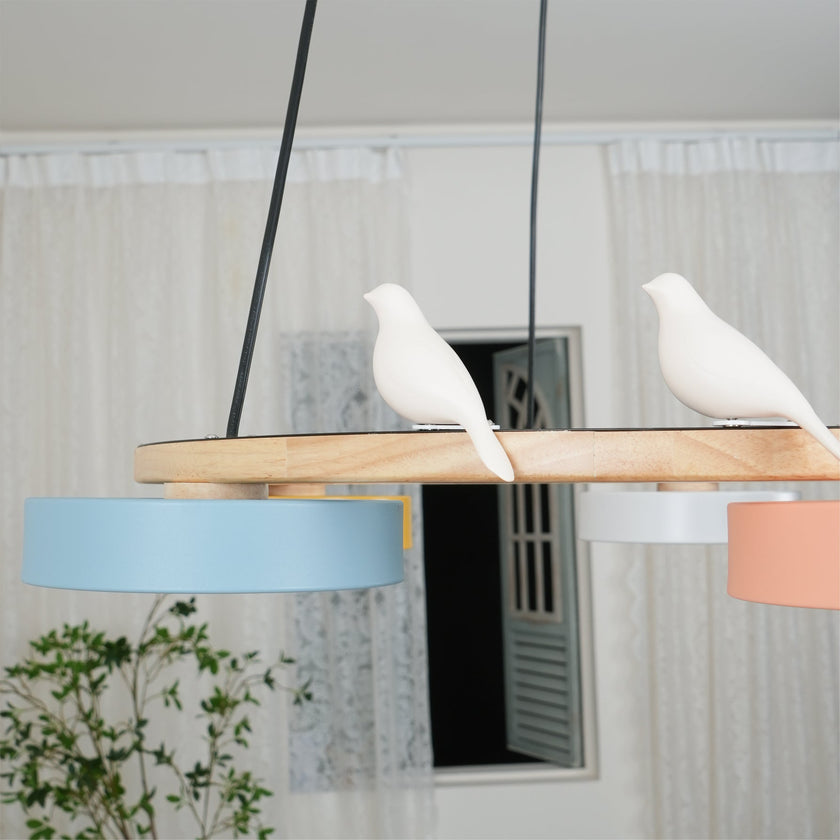 Modern Bird Resin Wood Ring Chandelier