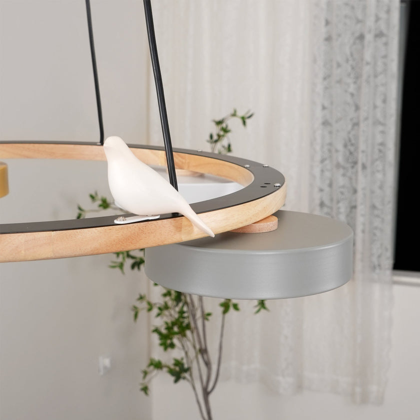 Modern Bird Resin Wood Ring Chandelier