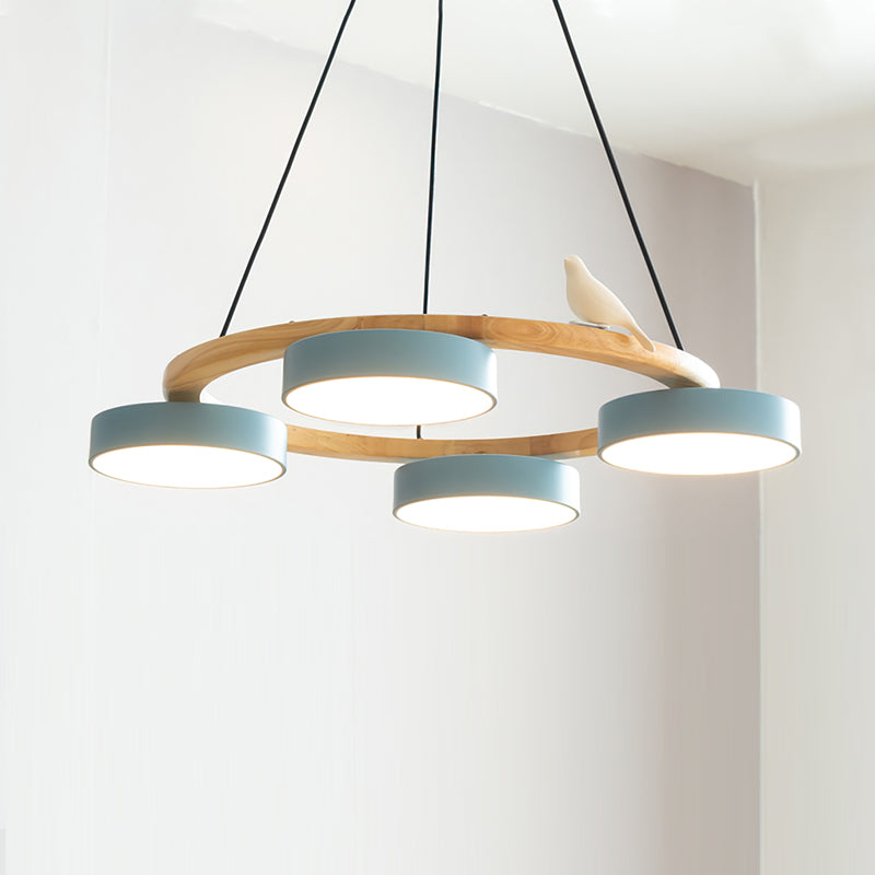Modern Bird Resin Wood Ring Chandelier
