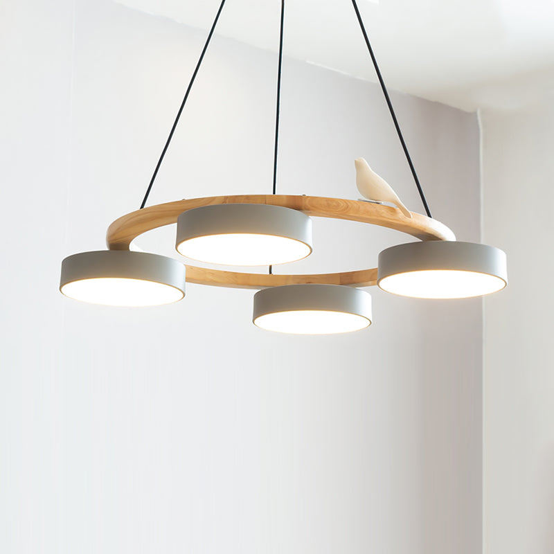 Modern Bird Resin Wood Ring Chandelier