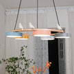 Modern Bird Resin Wood Ring Chandelier