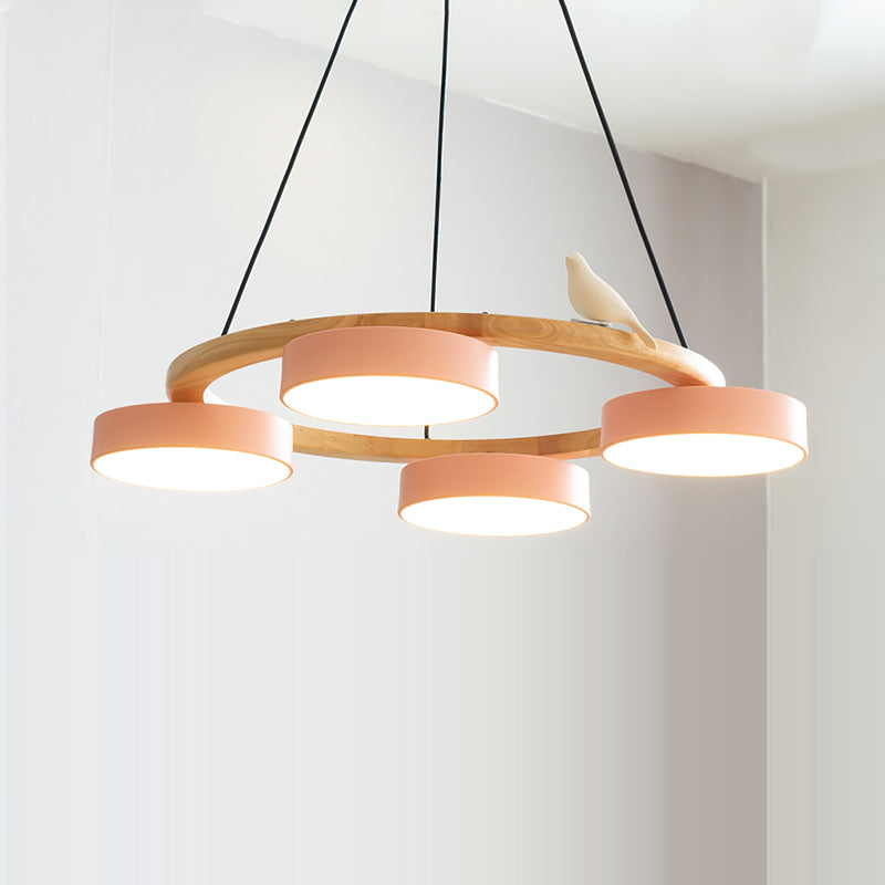 Modern Bird Resin Wood Ring Chandelier
