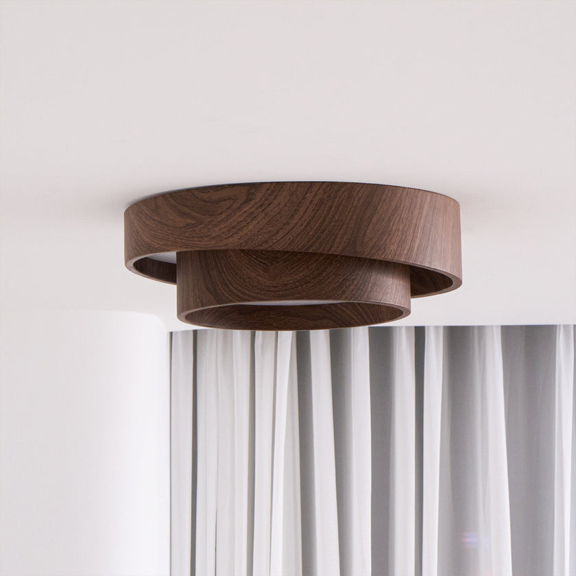 Dimmable Scandinavian Walnut LED Flush Mount Ceiling Lamp