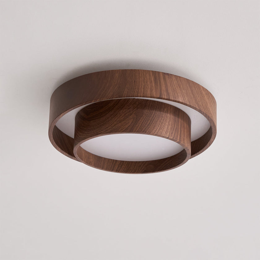 Dimmable Scandinavian Walnut LED Flush Mount Ceiling Lamp