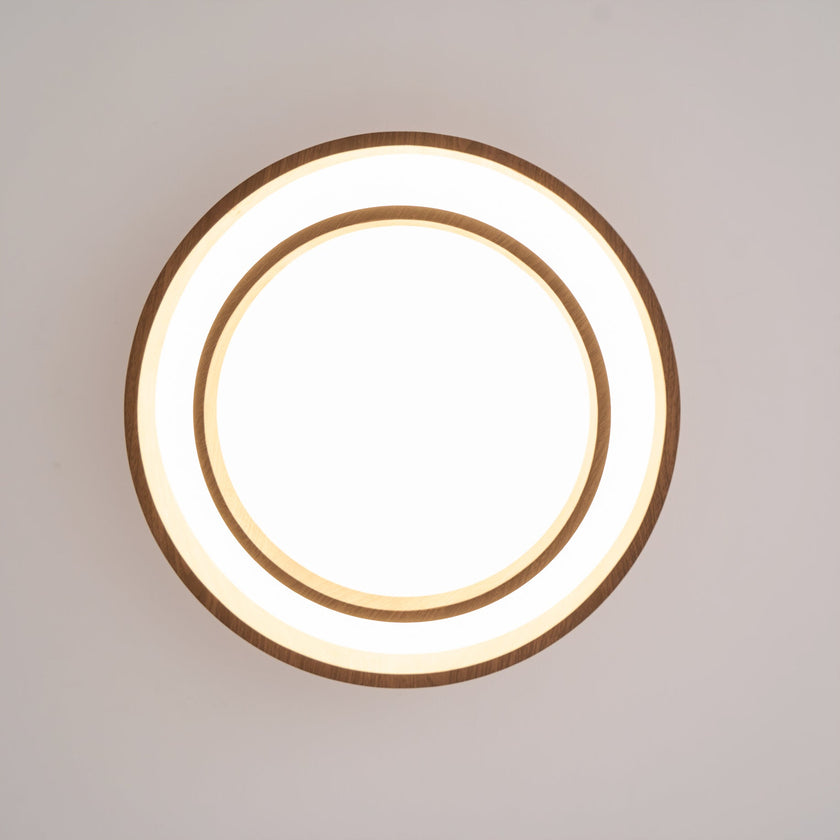Dimmable Scandinavian Walnut LED Flush Mount Ceiling Lamp