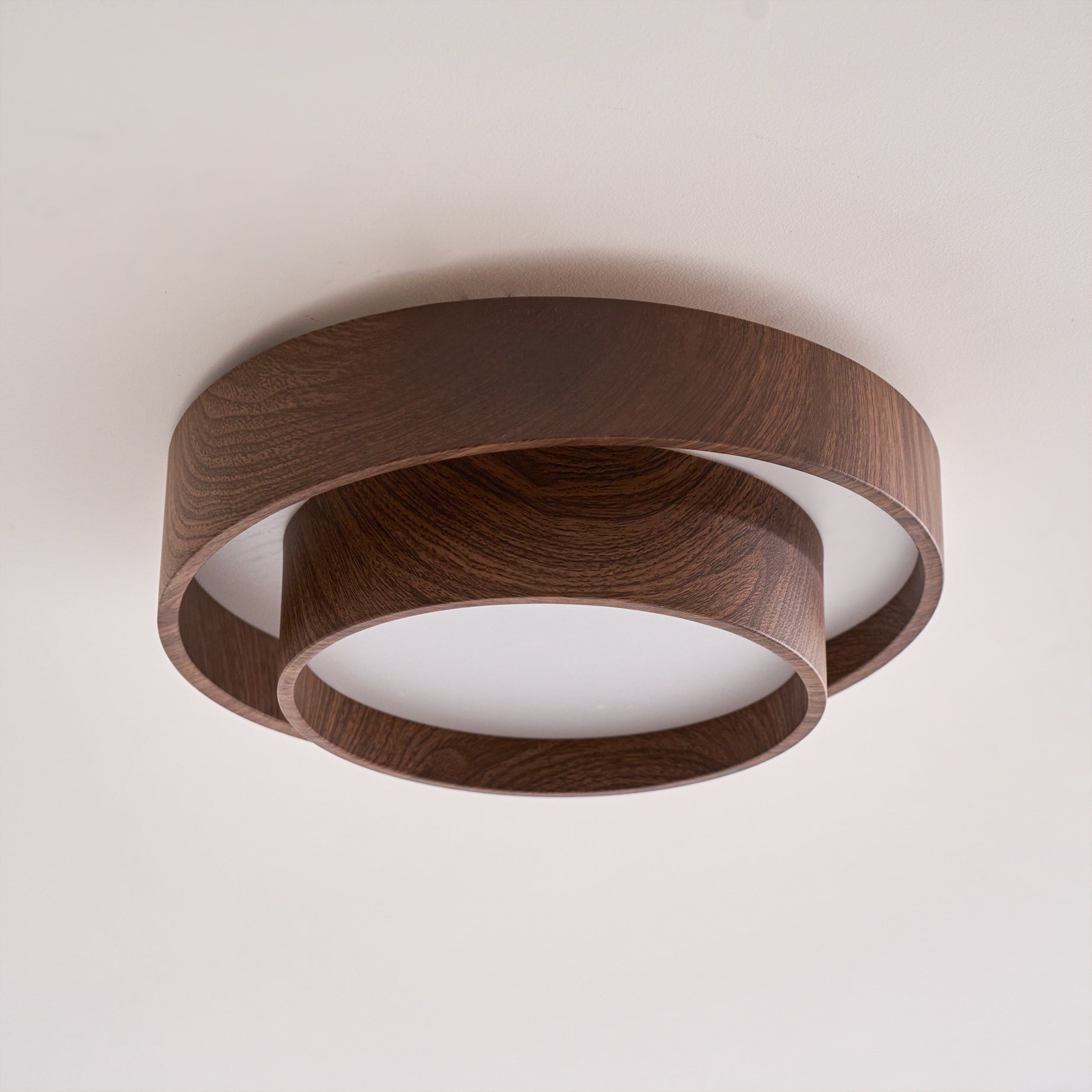 Dimmable Scandinavian Walnut LED Flush Mount Ceiling Lamp