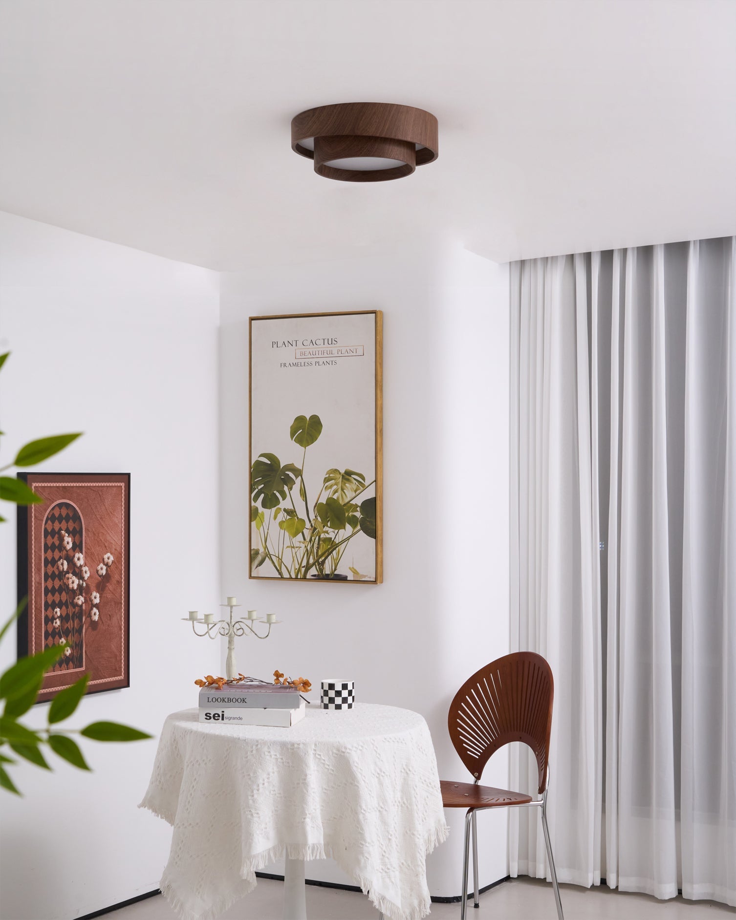 Dimmable Scandinavian Walnut LED Flush Mount Ceiling Lamp