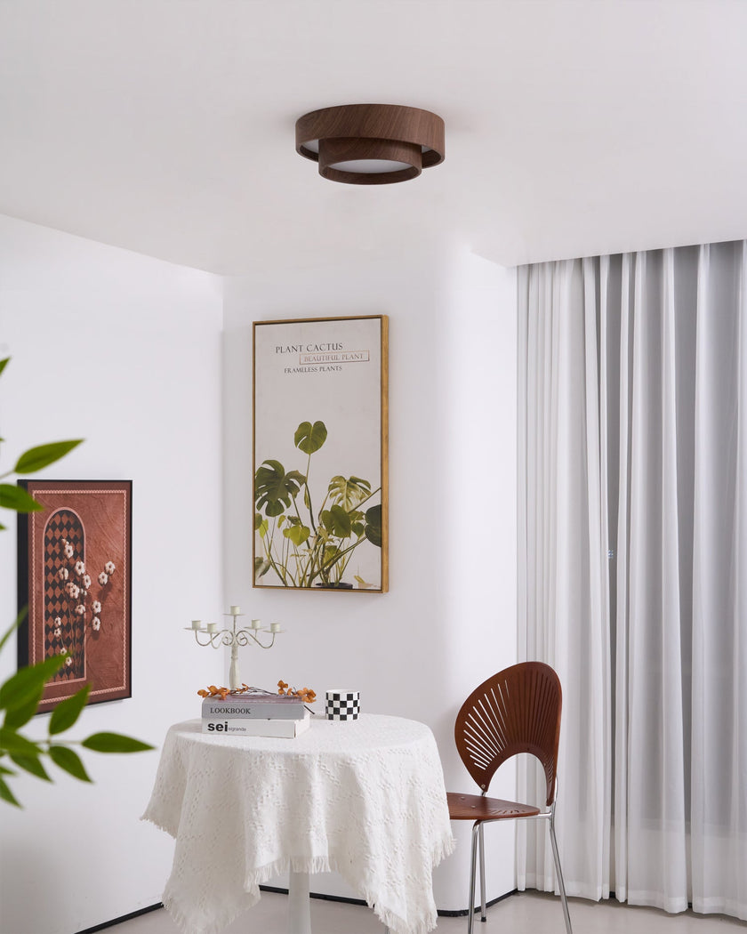 Dimmable Scandinavian Walnut LED Flush Mount Ceiling Lamp