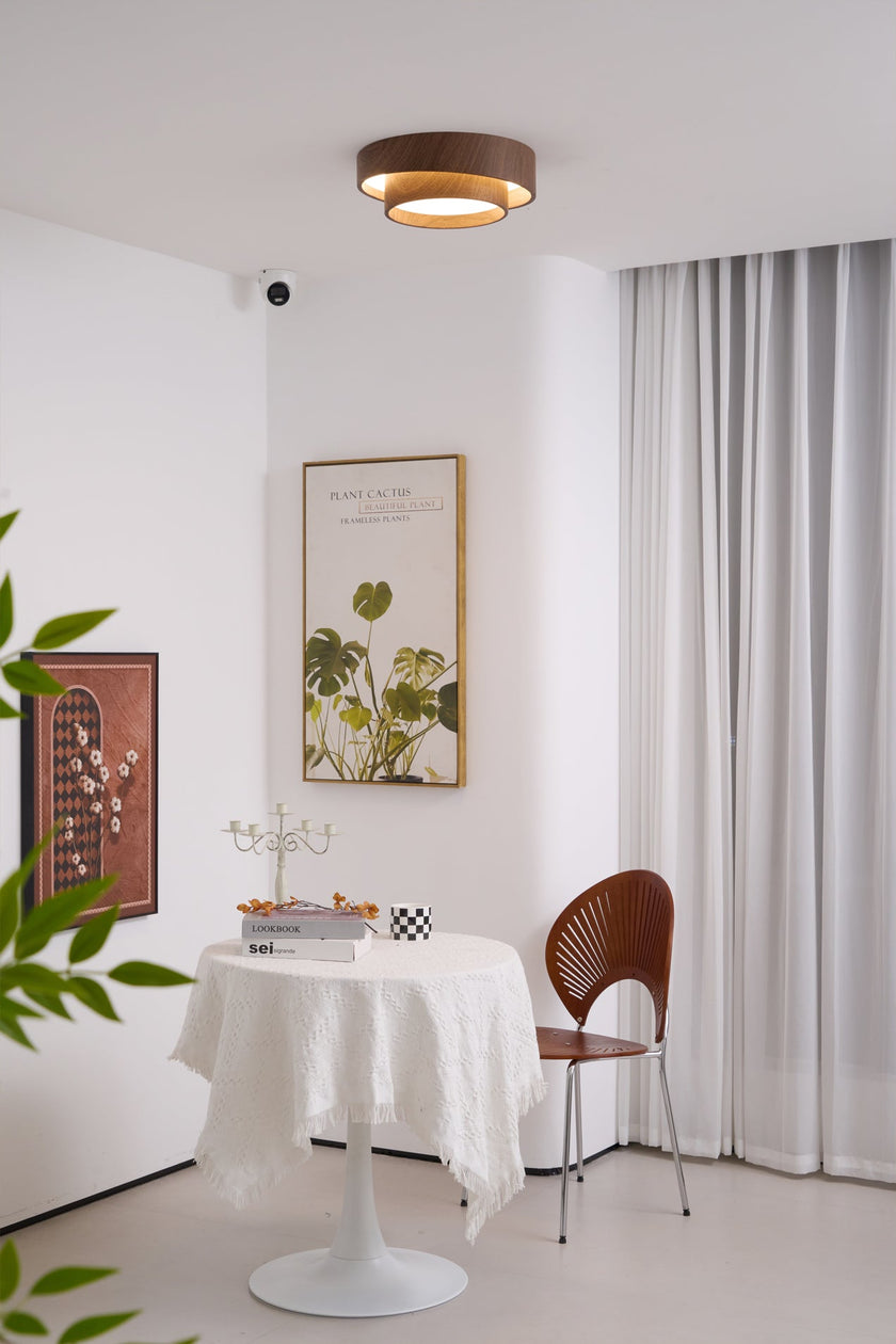 Dimmable Scandinavian Walnut LED Flush Mount Ceiling Lamp