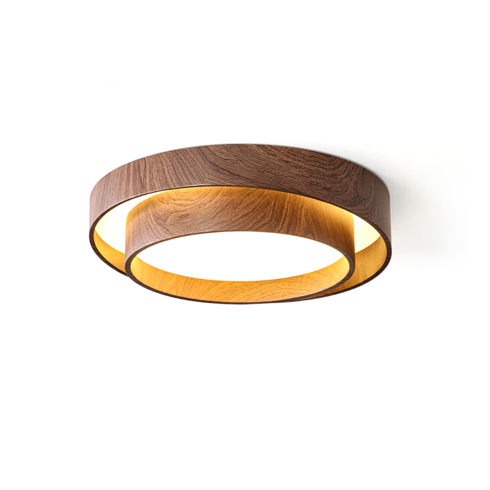Dimmable Scandinavian Walnut LED Flush Mount Ceiling Lamp