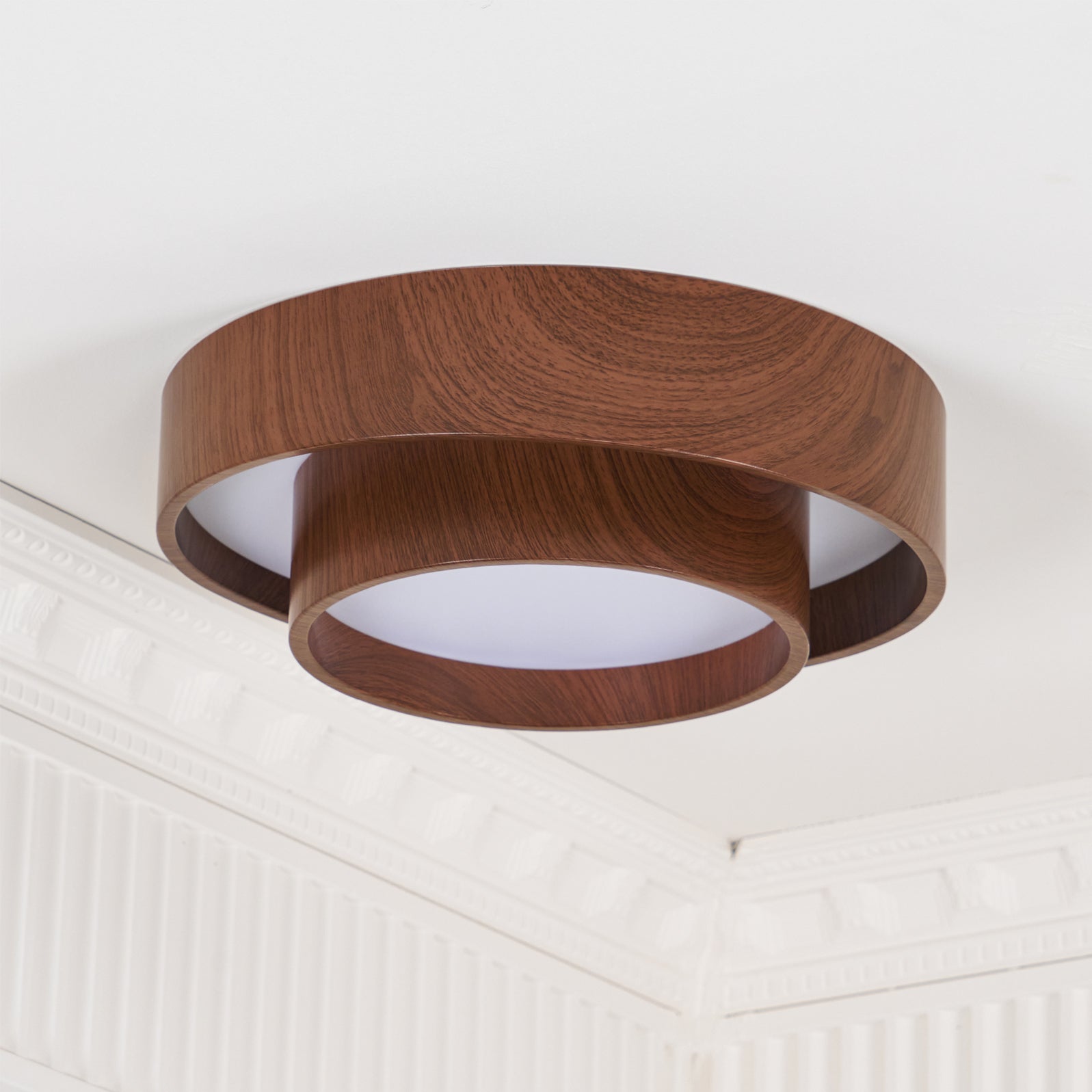Dimmable Scandinavian Walnut LED Flush Mount Ceiling Lamp