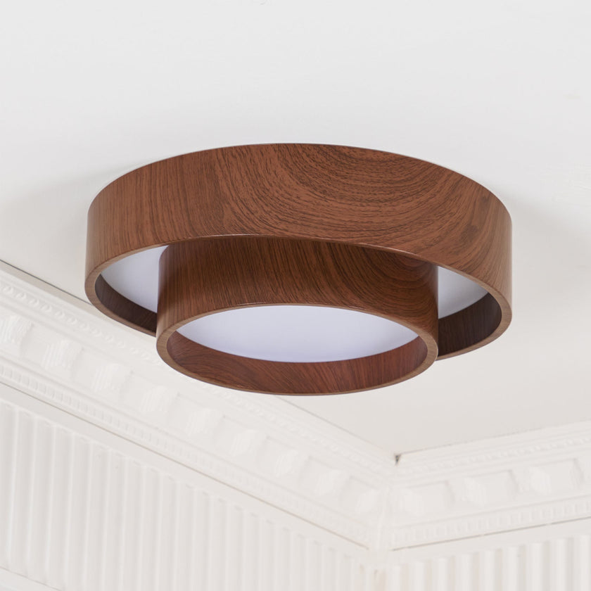 Dimmable Scandinavian Walnut LED Flush Mount Ceiling Lamp