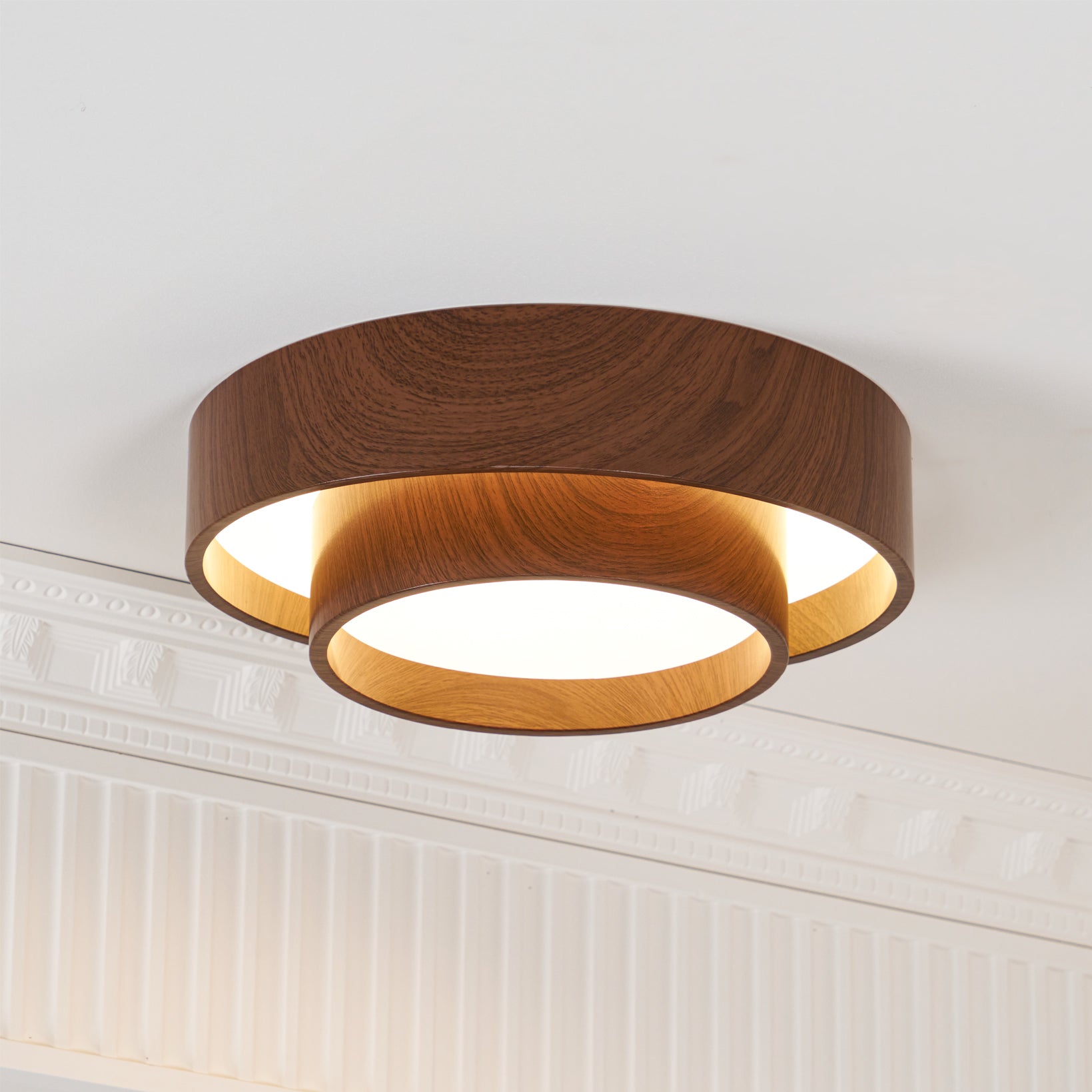 Dimmable Scandinavian Walnut LED Flush Mount Ceiling Lamp