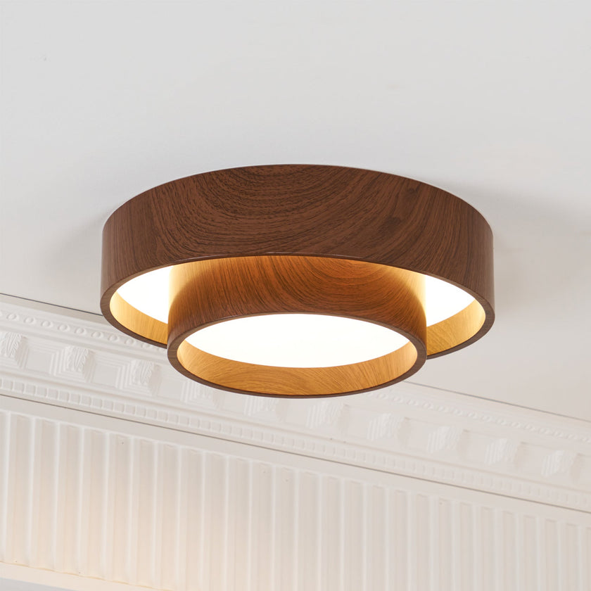 Dimmable Scandinavian Walnut LED Flush Mount Ceiling Lamp