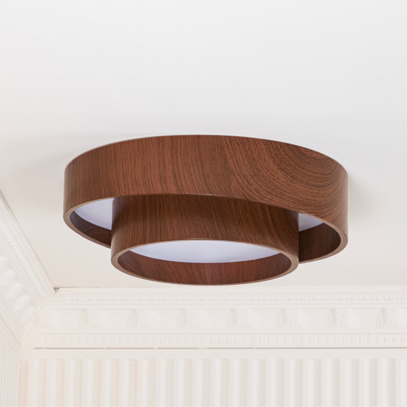 Dimmable Scandinavian Walnut LED Flush Mount Ceiling Lamp