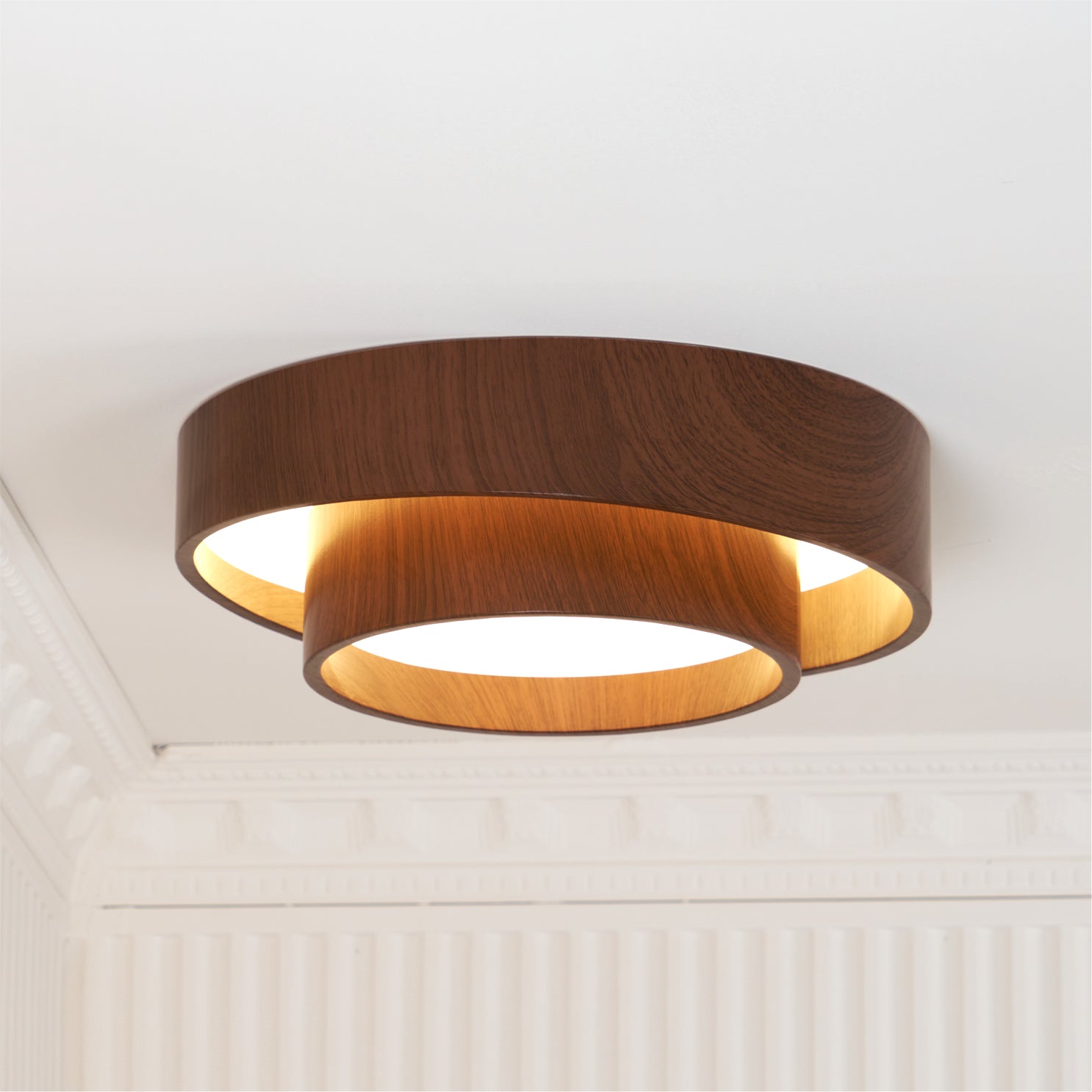 Dimmable Scandinavian Walnut LED Flush Mount Ceiling Lamp