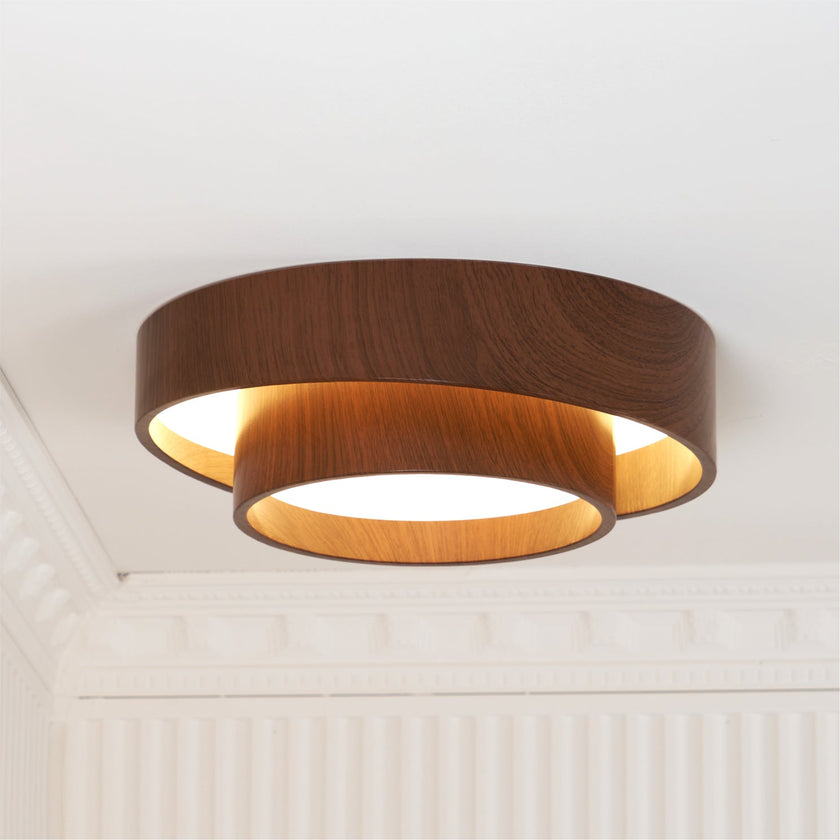 Dimmable Scandinavian Walnut LED Flush Mount Ceiling Lamp