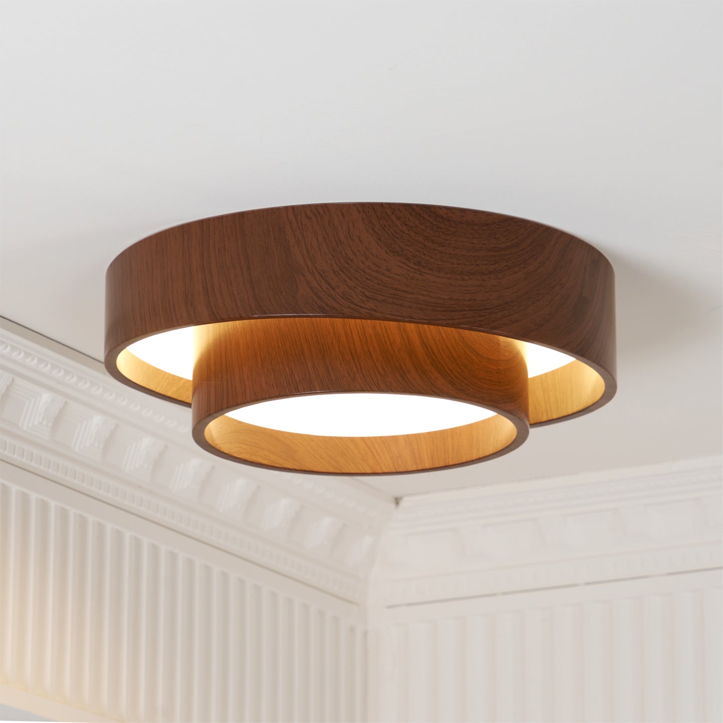 Dimmable Scandinavian Walnut LED Flush Mount Ceiling Lamp
