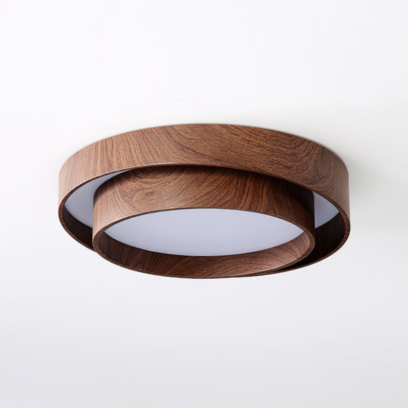 Dimmable Scandinavian Walnut LED Flush Mount Ceiling Lamp