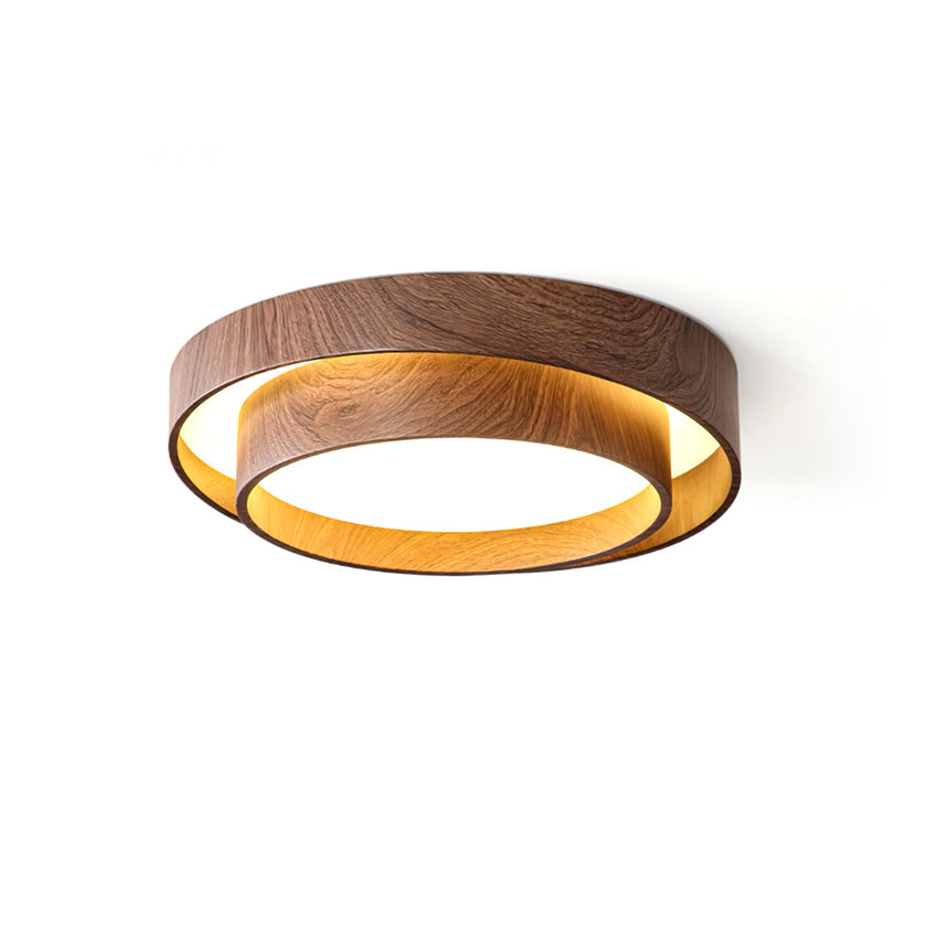 Dimmable Scandinavian Walnut LED Flush Mount Ceiling Lamp