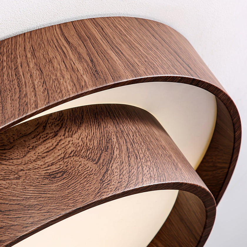 Dimmable Scandinavian Walnut LED Flush Mount Ceiling Lamp
