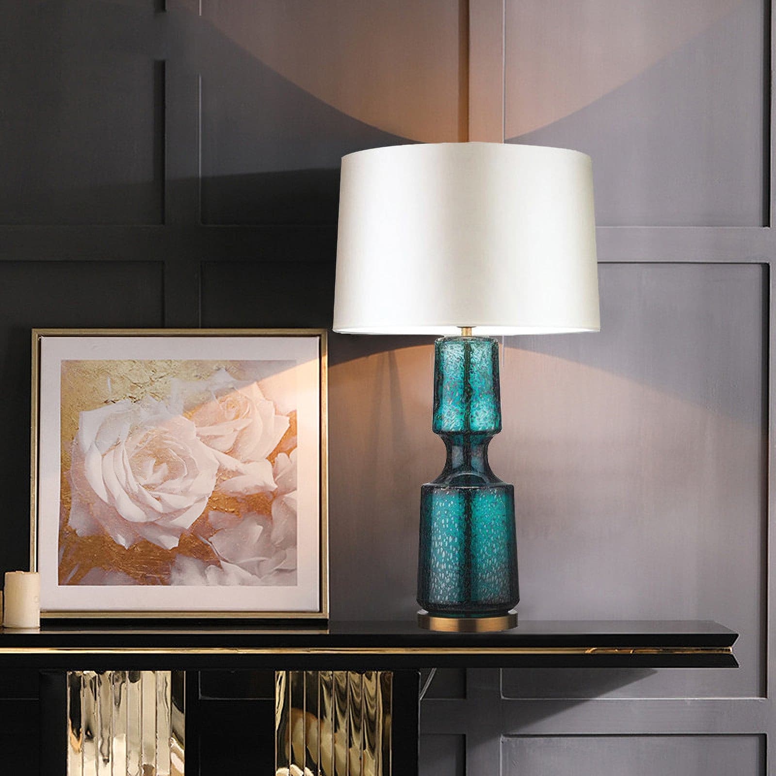 Tinted Glass & Metal Accent Table Lamp
