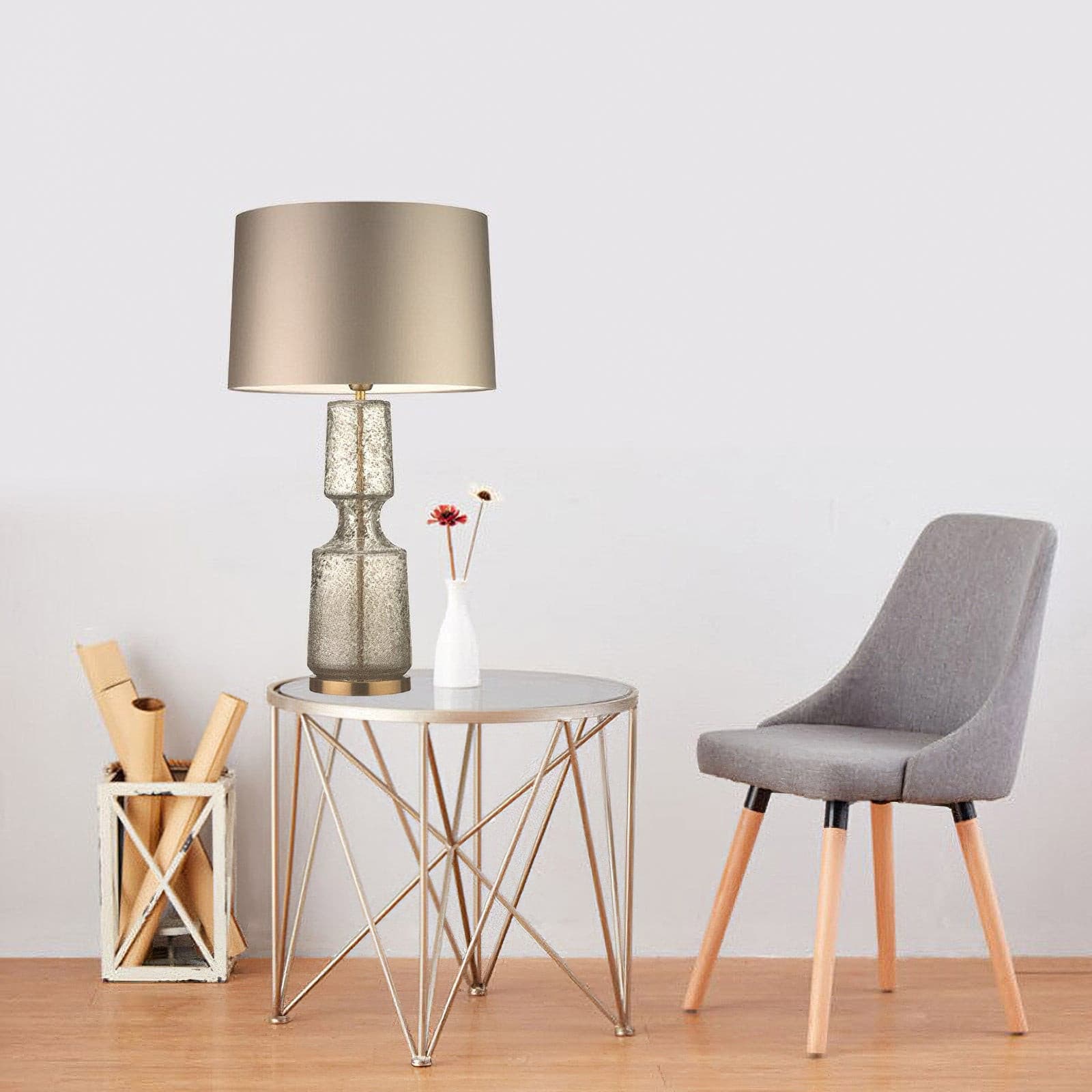 Tinted Glass & Metal Accent Table Lamp