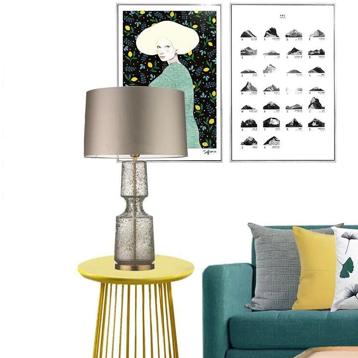 Tinted Glass & Metal Accent Table Lamp