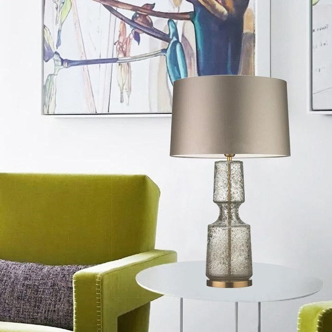 Tinted Glass & Metal Accent Table Lamp