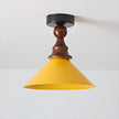 Wood and Yellow Metal Ceiling Light