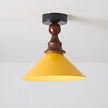 Wood and Yellow Metal Ceiling Light